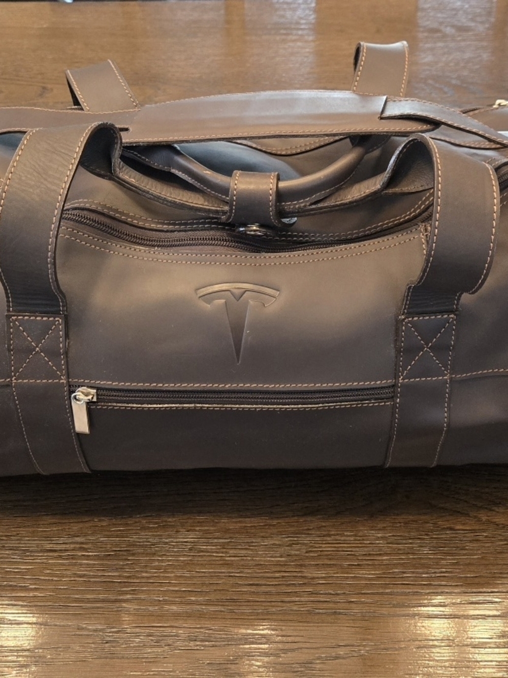 Very Rare Tesla Brown Leather Duffel Bag - Travel Weekender
